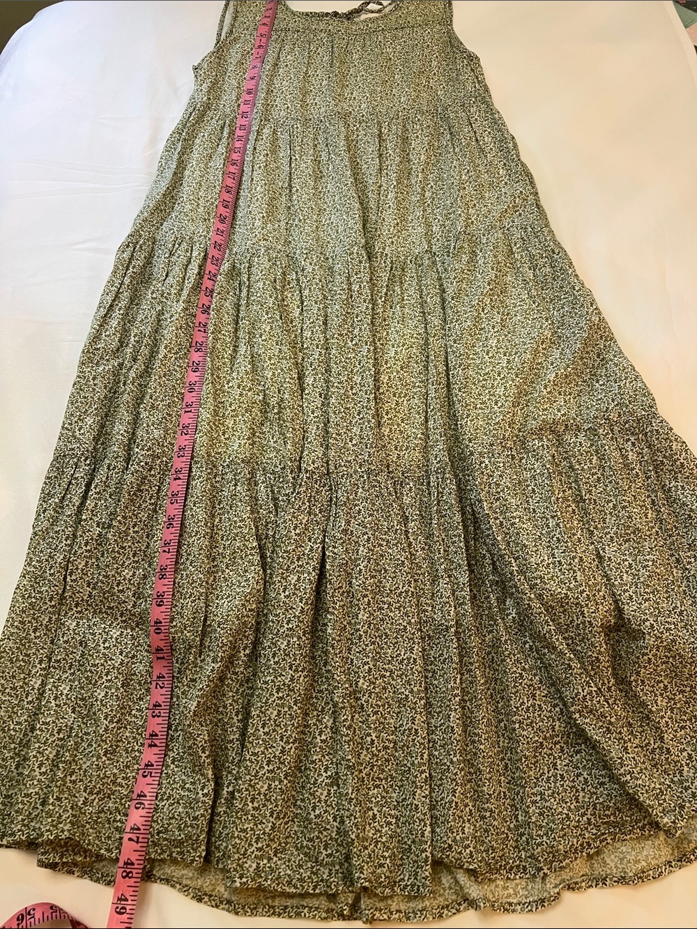 Laude the Label Tiered Maxi Dress Sage Green Micro Ditsy Floral Organic Cotton M - Picture 11 of 12